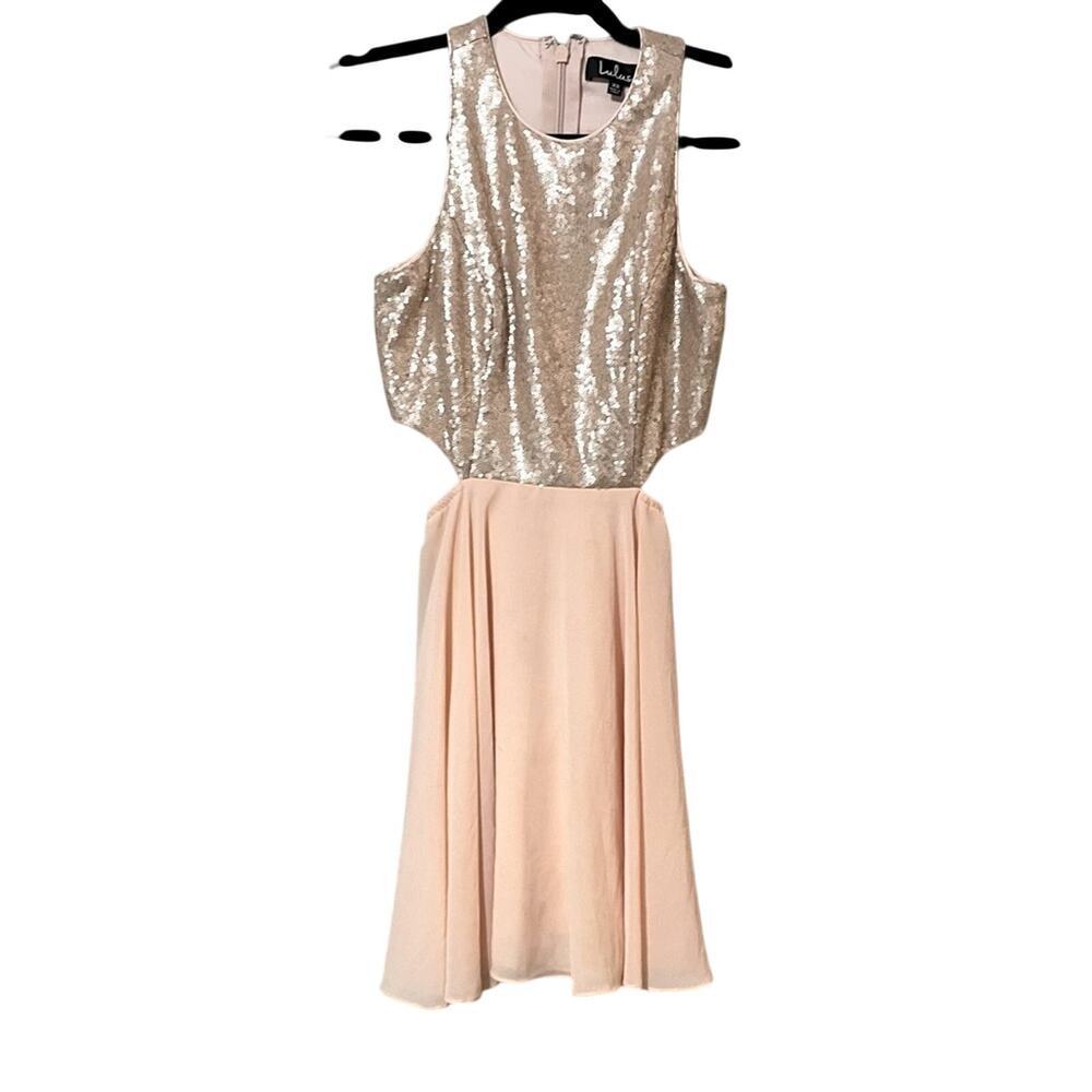 Lulus Peach Sequined Cut Out Sides Party Dress Mini Womens XS Swifty Eras Tour